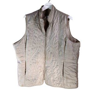 Coldwater Creek Womens Quilted Beige Gold Vest 2X Lightweight Full Zip Floral